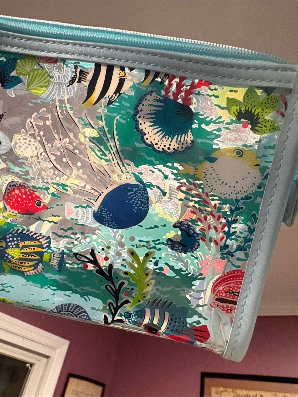Vera Bradley Clear Fish Print Wristlet in Light Blue Trim